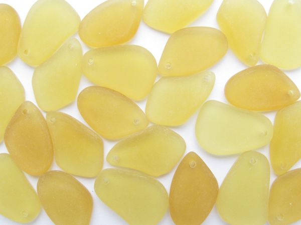 bead supplies Cultured Sea Glass PENDANTS 1" Desert Gold Yellow Top Drilled for making jewelry
