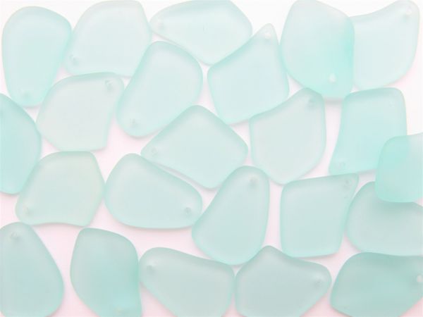 Cultured Sea Glass PENDANTS 1" Freeform Light Aqua Coke Bottle Top Drilled beads for making jewelryy