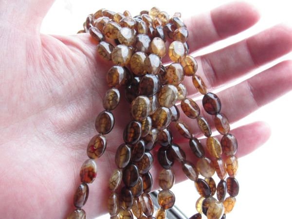 Agate BEADS 10x8mm Dragon Vein Oval Unique Earthtone Brown matrix bead supply for making jewelry