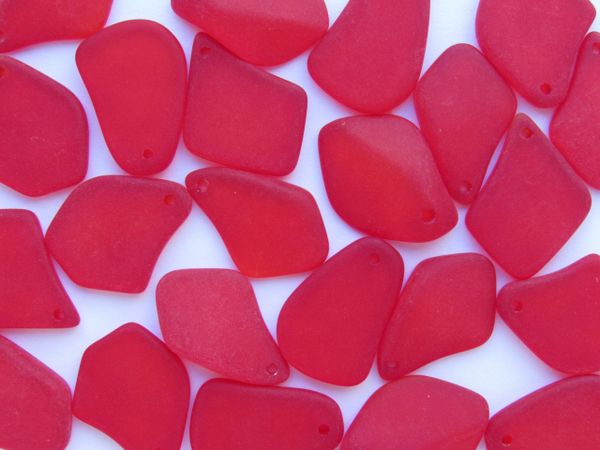Red Cultured Sea Glass PENDANTS 1" top drilled freeform frosted for making jewelry
