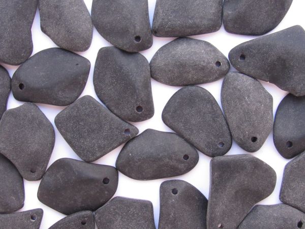Opaque BLACK Glass PENDANTS 1" Freeform frosted matte finish top drilled bead supply for making jewelry