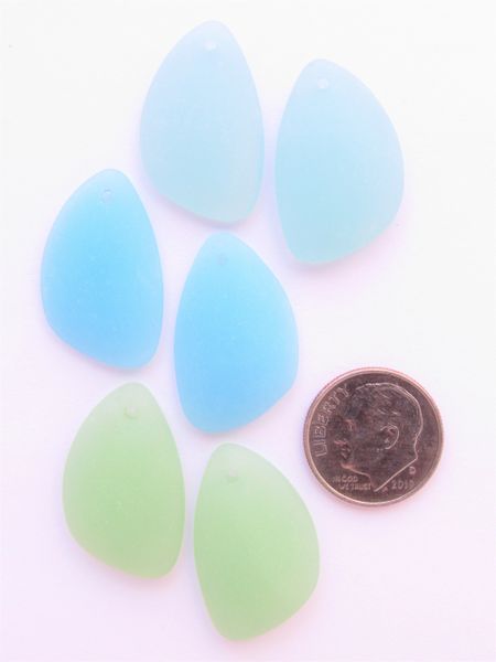 Cultured SEA GLASS PENDANTS 25x17mm 3 pair OPAQUE flat back for making jewelry