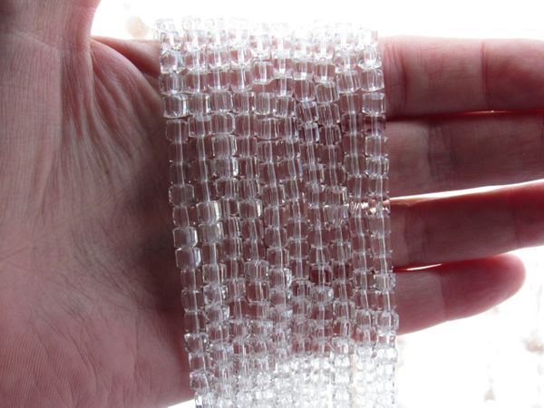 QUARTZ CRYSTAL BEADS 4mm Cube Clear crisp facet 50 pc bead supply for making jewelry