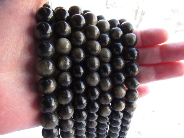 Bead Supplies Golden OBSIDIAN BEADS 12mm Round Natural Gemstone with gold sheen for making jewelry