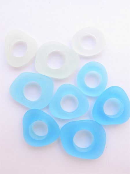 Frosted Glass Ring PENDANTS Fancy Rings Assorted 3 pc set Light Aqua Blue supplies for making cultured sea glass jewelry