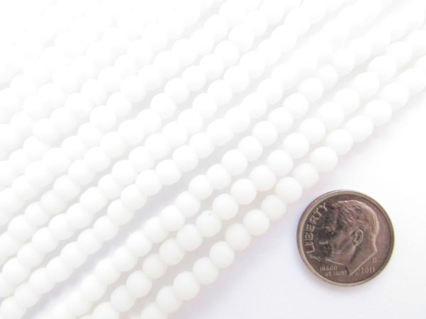 Bead Supply Cultured Sea Glass BEADS 4mm Round OPAQUE WHITE matte finish drilled for making jewelry