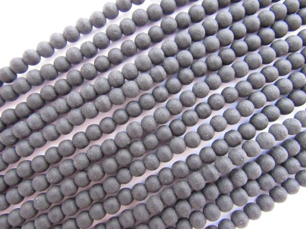 Cultured Sea Glass BEADS 4mm Round OPAQUE BLACK matte finish bead supply for making jewelry