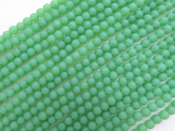 Cultured Sea Glass BEADS 4mm Round OPAQUE SPRING GREEN matte finish bead supply for making jewelry