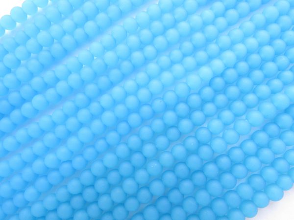 Cultured Sea Glass BEADS 4mm Round OPAQUE BLUE OPAL matte finish bead supply for making jewelry