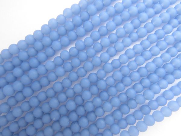 Cultured Sea Glass BEADS 4mm Round OPAQUE SKY BLUE matte finish bead supply for making jewelry