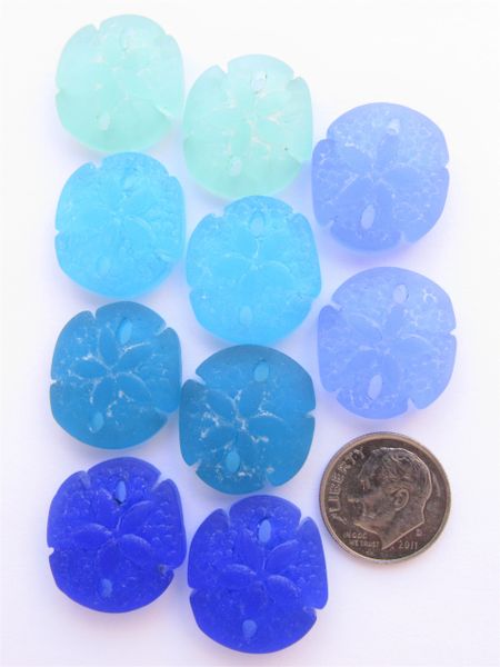 bead supply Cultured Sea Glass Pendants Sand Dollar 21x19mm 5 Pair BLUES pairs making jewelry