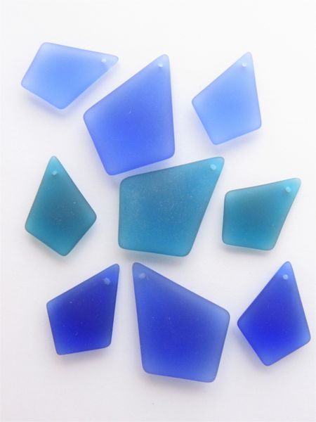 Cultured Sea Glass Pendant 3 pc Sets Large and Pair Assorted 36x26mm 28x20mm bead supply for making jewelry