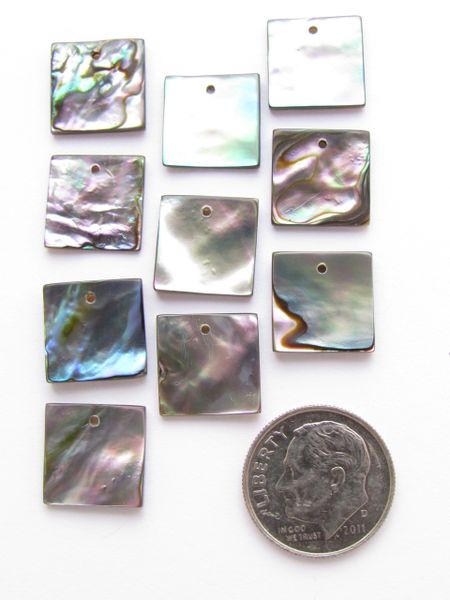 Abalone PENDANTS 12mm Square 10 pc Top Drilled Multi bead supply for making jewelry
