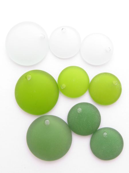 Cultured Sea Glass PENDANTS Sets assorted GREEN Necklace & Earring 25mm 18mm pairs Coin Assorted for making jewelry