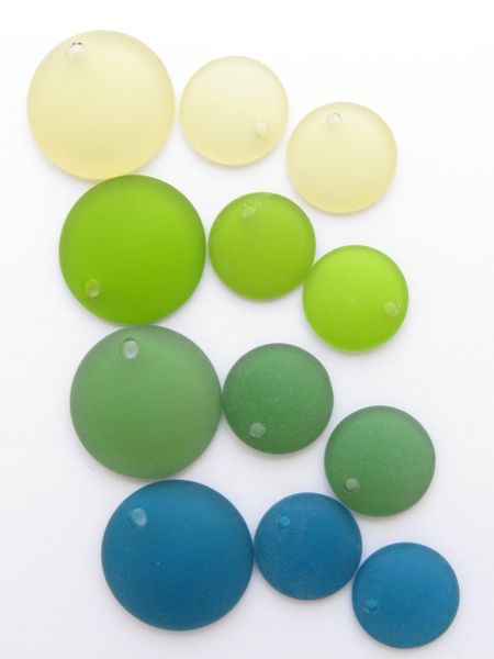 12 pc Cultured Sea Glass PENDANTS Sets assorted BLUE GREEN YELLOW Necklace & Earring 25mm 18mm Concave Coin Assorted for making jewelry