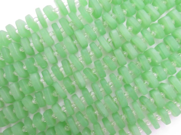 Cultured Sea glass BEADS Square Spacer 8x9mm stacking bead OPAQUE SEAFORM GREEN for making jewelry