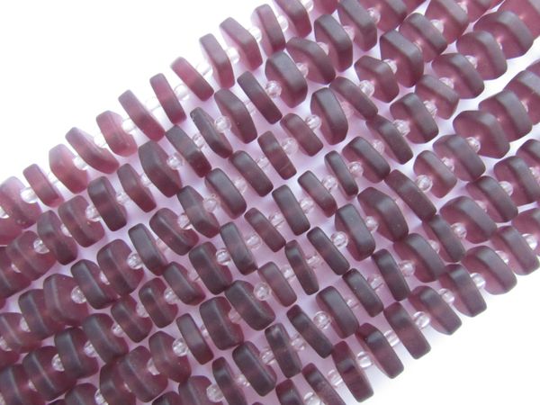 Cultured Sea glass BEADS Square Spacer 8x9mm Medium Amethyst stacking bead supply for making jewelry