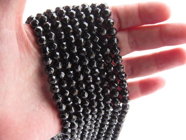 Black SPINEL BEADS 7mm Faceted Round for making jewelry