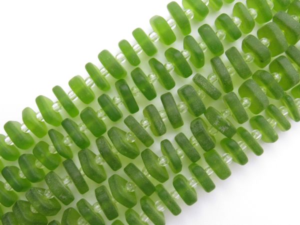 Cultured Sea glass BEADS Square Spacer 8x9mm Olive GREEN stacking bead supply for making jewelry