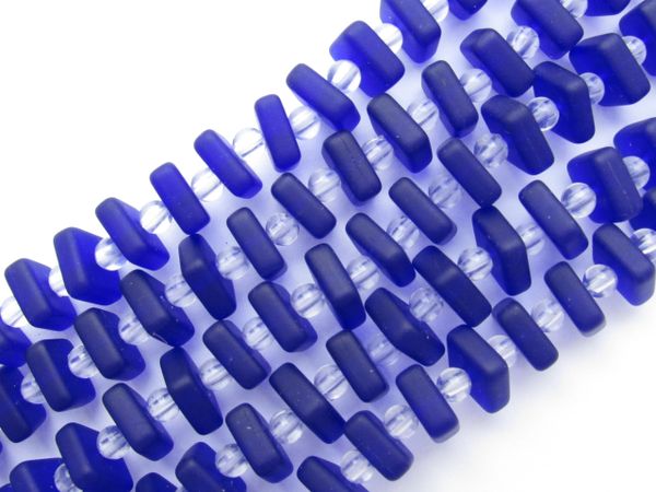 Bead Supply Cultured Sea Glass BEADS 8x9mm Square Spacer ROYAL BLUE frosted matte finish supply for making jewelry