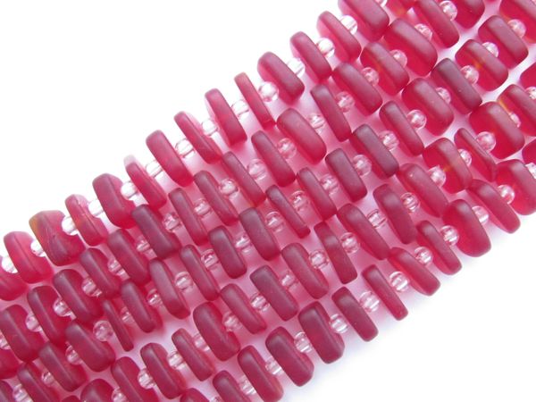 Cherry RED Cultured Sea glass BEADS Square Spacer 8x9mm stacking bead supply for making jewelry