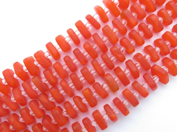 bead supply Cultured Sea glass BEADS Tangerine ORANGE Square Spacer 8x9mm stacking for making jewelry