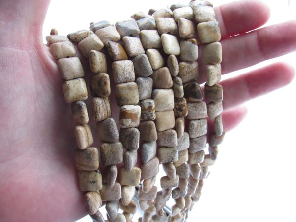 Picture Jasper BEADS 10mm Square 40 pc 15.5" Strand Puffed Natural Gemstone Unique Cushioned natural gemstone earth tone