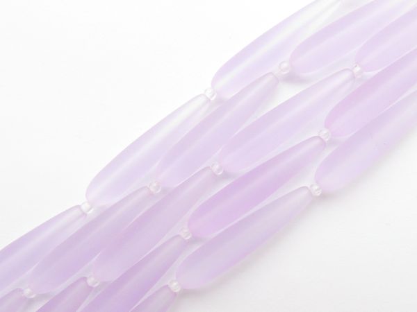 Cultured Sea Glass BEADS 38x9mm Elongated Rounded Teardrop Purple frosted for making jewelry