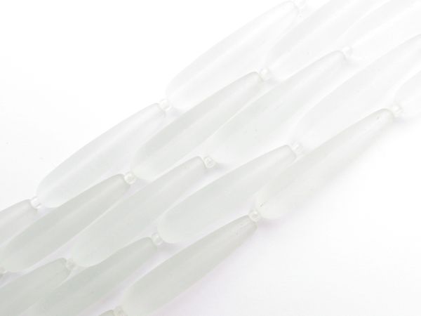 Cultured Sea Glass BEADS Teardrop 38x9mm Light AQUA like Coke bottle frosted glass bead supply for making jewelry