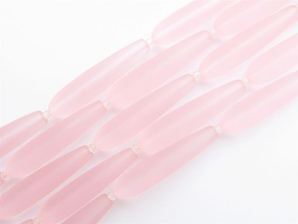 Cultured Sea Glass BEADS Blossom PINK Teardrop 38x9mm length drilled frosted glass bead supply for making jewelry