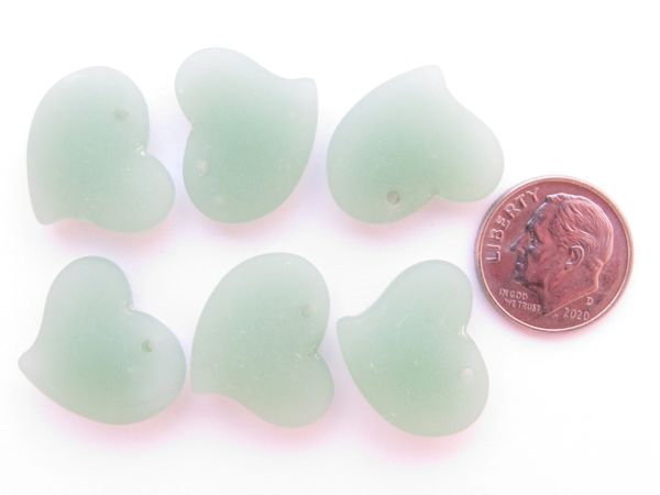 Cultured Sea Glass Heart PENDANTS 18mm Opaque Seafoam Green drilled puffed hearts frosted matte finish supply for making jewelry