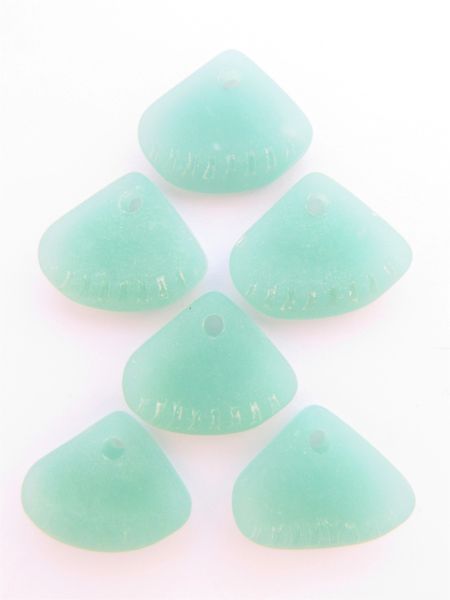 Cultured Sea Glass PENDANTS 24x20mm Ridged Triangle OPAQUE SEAFOAM GREEN top drilled supply for making jewelry