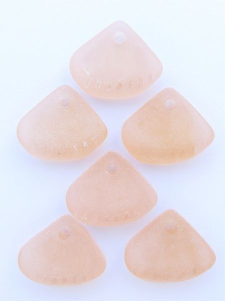 Cultured Sea Glass PENDANTS 24x20mm Ridged Triangle Sweet PEACH top drilled supply for making jewelry