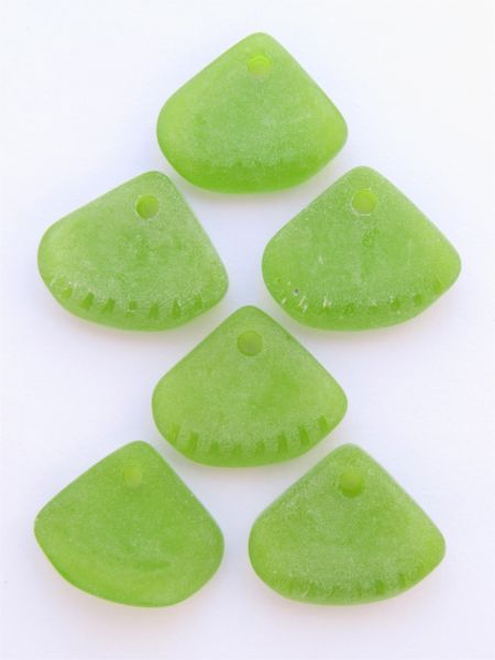 Bead Supply Cultured Sea Glass PENDANTS Olive GREEN 24x20mm Ridged Triangle for making jewelry