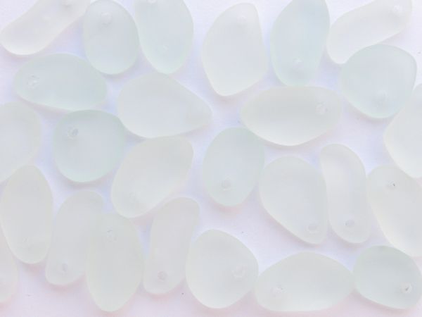 Cultured Sea Glass PENDANTS 15mm free form frosted PEBBLES top drilled Light Aqua supplies for making beachy jewelry