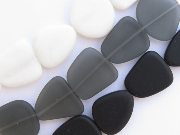 Cultured Sea Glass jewelry BEADS 22-24mm Black & White OPAQUE transparent Assorted Strands bead supply