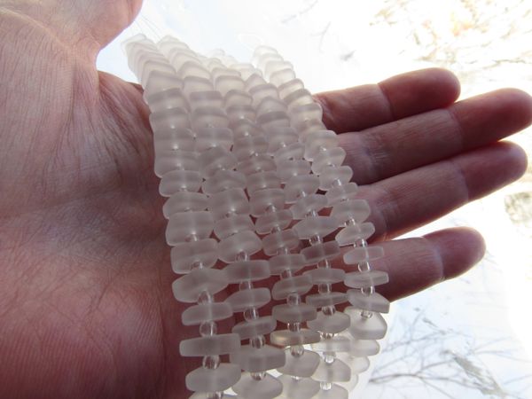 Cultured Sea glass STACKING BEADS CLEAR 8x9mm Square Spacer jewelry supply