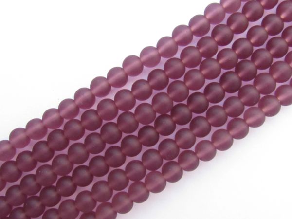 Bead Supplies Cultured Sea Glass BEADS 6mm Round Medium Amethyst frosted matte finish for making jewelry