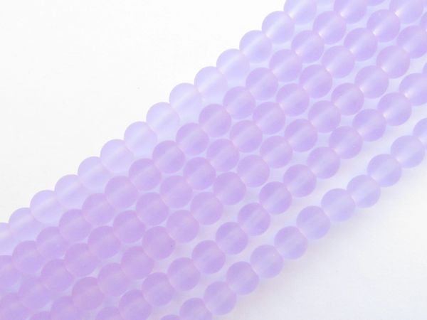 Cultured Sea Glass BEADS 6mm Round Periwinkle light purple frosted matte finish bead supplies for making jewelry