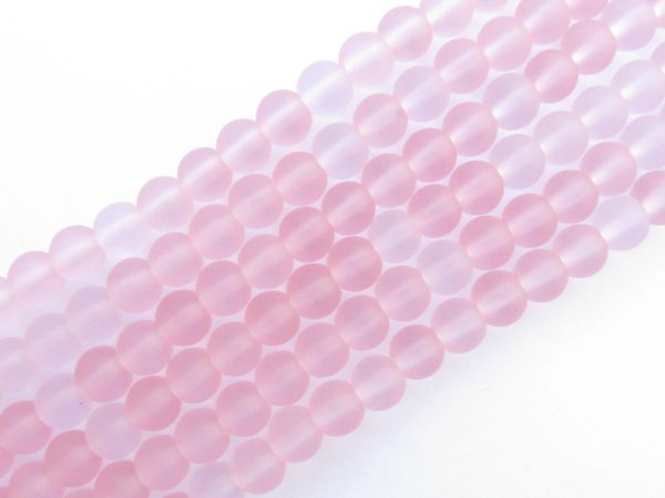 Cultured Sea Glass BEADS 6mm Round BLOSSOM PINK frosted matte finish bead supplies for making jewelry