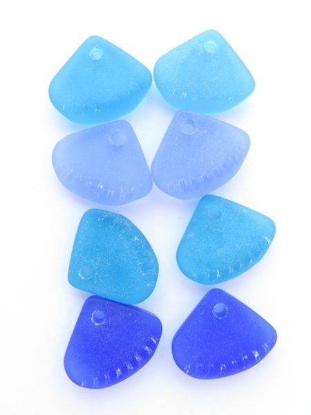Cultured Sea Glass PENDANTS 24x20mm Dark BLUES Ridged Triangle Bottle glass bead supply for making jewelry