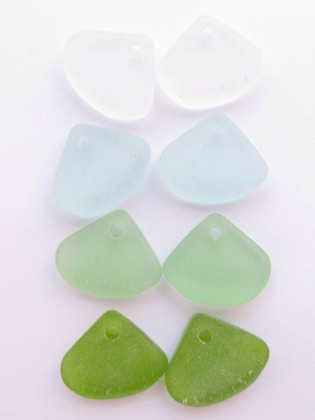 Cultured Sea Glass PENDANTS 24x20mm GREENS Ridged Triangle drilled Bottle bead supply for making jewelry