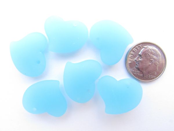 Cultured Sea Glass Heart PENDANTS 18mm Opaque Blue Opal hearts frosted matte drilled bead supply for making jewelry