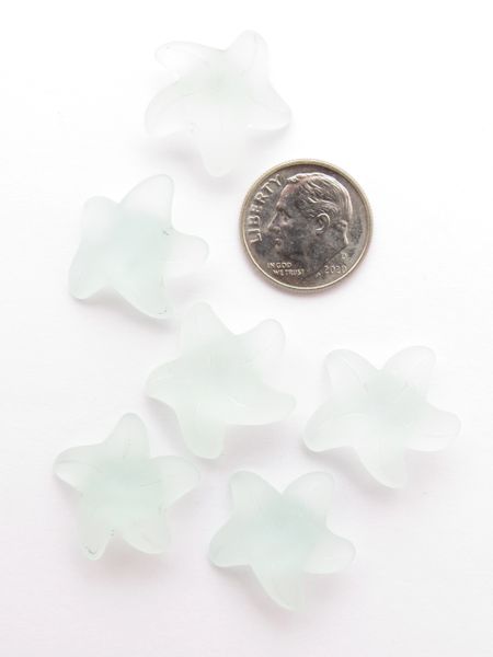 Glass STARFISH PENDANTS 20x7mm Light AQUA transparent frosted matte drilled like button bead supply for making jewelry