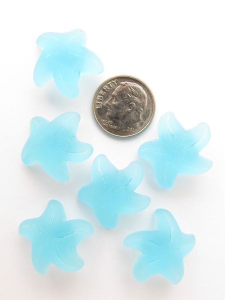 Glass STARFISH PENDANTS 20x7mm Turquoise Bay AQUA transparent frosted drilled like button bead supply for making jewelry