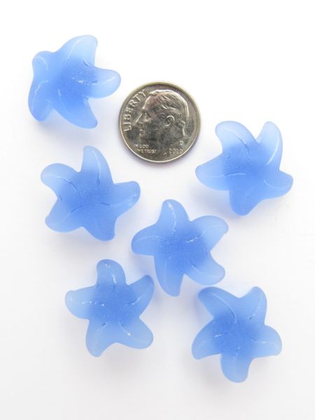 Glass STARFISH PENDANTS 20x7mm Light Sapphire transparent frosted drilled button bead supply for making jewelry