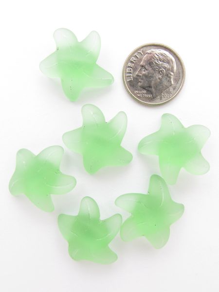 Bead Supply Glass STARFISH PENDANTS 20x7mm Light GREEN transparent frosted drilled button for making jewelry