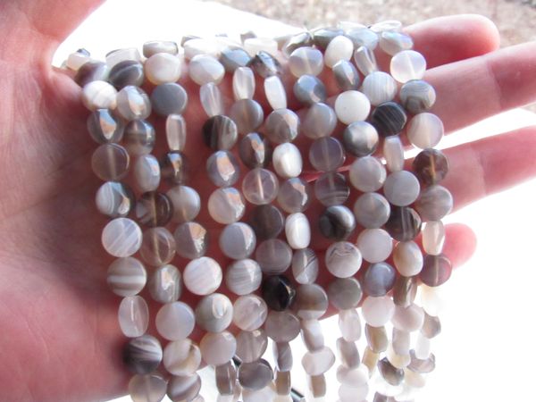 Banded AGATE BEADS 8mm coin bead supply strand for making jewelry