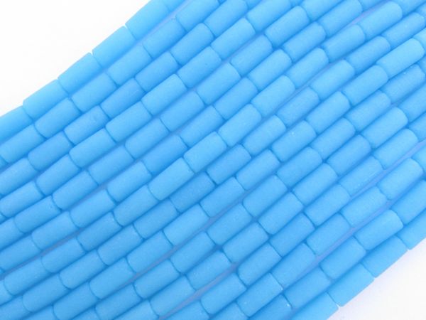 Cultured Sea Glass BEADS 9x4mm tube Opaque Blue Opal frosted bead supply for making jewelry