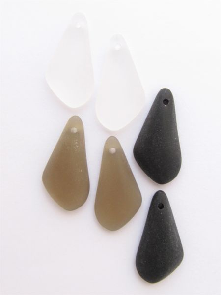 Cultured Sea Glass PENDANTS 24x12mm fancy teardrop BLACK & Clear assorted Top Drilled flat back bead supply for making jewelry